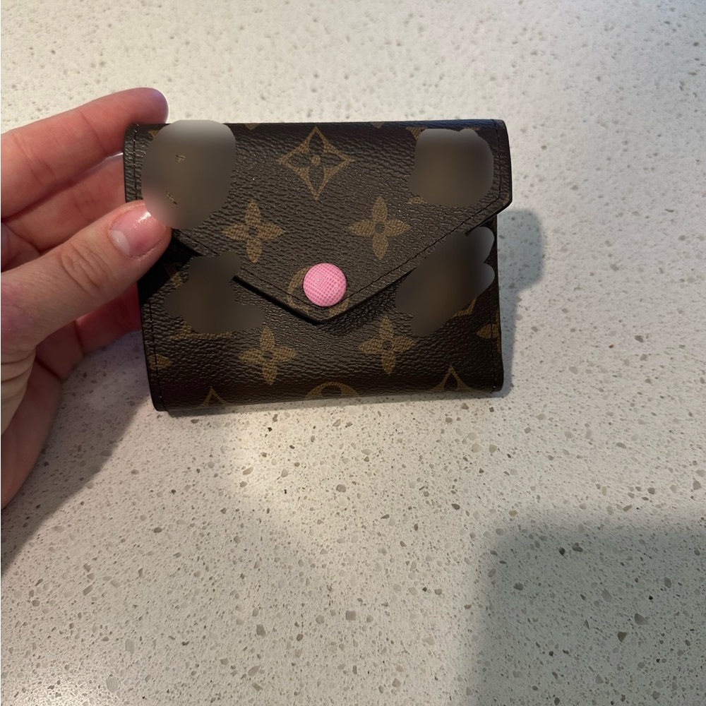 Brown Monogram Wallet with Pink Button